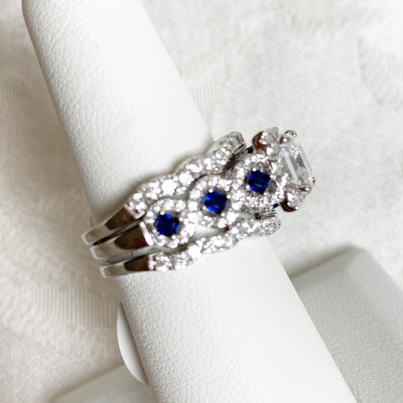 *SIZES ADDED*Three Ring Set, CZ Diamonds Sapphires - Picture 5 of 8